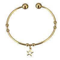 acier inoxydable bracelet manchette, étoile, Placage de couleur d'or, pour femme, 9x10mm, 2mm, Diamètre intérieur:Environ 57x45mm, Vendu par PC