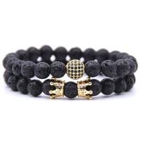 Lava Bracelet Set with Elastic Thread & Brass Crown plated Unisex & micro pave cubic zirconia nickel lead & cadmium free 8mm Length Approx 7 Inch Sold By Set