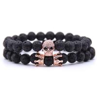 Lava Bracelet Set with Elastic Thread & Brass Skull plated Unisex & micro pave cubic zirconia nickel lead & cadmium free 8mm Length Approx 7 Inch Sold By Lot