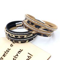 PU Leather Cord Bracelets Double Layer & for woman & with rhinestone 10mm Sold Per Approx 14.5 Inch Strand