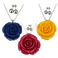 Fashion Stainless Steel Jewelry Sets, earring & necklace, with Resin, Flower, oval chain & for woman, more colors for choice, 41x38mm, 2mm, 8x8x18mm, Length:Approx 18 Inch, Sold By Set