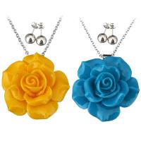 Fashion Stainless Steel Jewelry Sets, earring & necklace, with Resin, Flower, oval chain & for woman, more colors for choice, 33x34mm, 1mm, 8x8x18mm, Length:Approx 18 Inch, Sold By Set