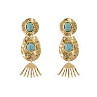 Tibetan Style Drop Earrings, with turquoise, gold color plated, for woman, nickel, lead & cadmium free, 28x65mm, Sold By Pair