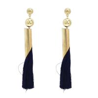 Tibetan Style Tassel Earring, with Cotton Thread, gold color plated, for woman, nickel, lead & cadmium free, 25x140mm, Sold By Pair