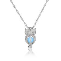 Tibetan Style Jewelry Necklace, with Stone, with 10 extender chain, Owl, silver color plated, for woman & luminated, more colors for choice, lead & cadmium free, 11x21mm, Sold Per Approx 20.08 Inch Strand