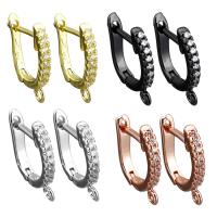 Brass Lever Back Earring Component, plated, with loop & micro pave cubic zirconia, more colors for choice, 2x16x14mm, Hole:Approx 1.5mm, Sold By Pair
