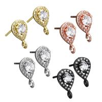 Brass Stud Earring Teardrop plated with loop & with cubic zirconia 0.8mm Approx 1.5mm Sold By Pair