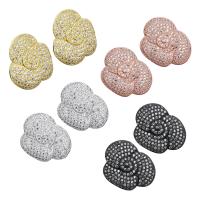 Brass Stud Earring Flower plated with loop & micro pave cubic zirconia 0.8mm Approx Sold By Pair