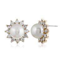 Zinc Alloy Stud Earring with Plastic Pearl Sun gold color plated for woman & with rhinestone nickel lead & cadmium free Sold By Pair