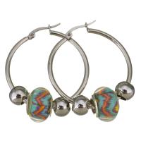Stainless Steel Hoop Earring, with Lampwork, for woman, original color, 33x36mm, 9x14mm, Sold By Pair