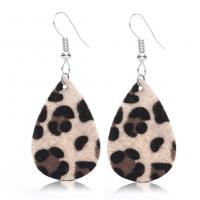 PU Leather Drop Earring with Zinc Alloy silver color plated & for woman Sold By Pair
