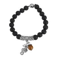 Lava Bracelet with Tiger Eye & Zinc Alloy Seahorse word love antique silver color plated charm bracelet & Unisex   Length Approx 7 Inch Sold By Lot