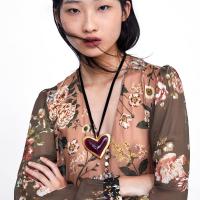 Zinklegierung Pullover Halskette, mit Baumwollsamt, Herz, goldfarben plattiert, für Frau & Emaille, frei von Nickel, Blei & Kadmium, verkauft per ca. 25.6 ZollInch Strang