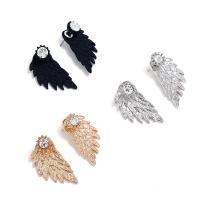 Zinc Alloy Split Earring Wing Shape plated for woman & with rhinestone lead & cadmium free Sold By Pair