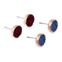 Tibetan Style Stud Earring, with Resin, plated, for woman, more colors for choice, lead & cadmium free, 10mm, Sold By Pair