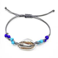 corde en nylon bracelet de Woven Ball, avec Seedbead & coquille, Placage de couleur argentée, pour femme, gris, Vendu par Environ 6.30 pouce brin