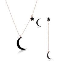 Zinc Alloy Jewelry Sets earring & necklace Moon and Star rose gold color plated oval chain & for woman & with rhinestone nickel lead & cadmium free   Length Approx 17.5 Inch Sold By PC