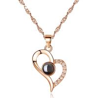 Brass Miniature Projection Necklace, with Glass, with 1inch extender chain, Heart, plated, adjustable & Singapore chain & for woman & with rhinestone, more colors for choice, nickel, lead & cadmium free, 15x20mm, Sold Per Approx 16.5 Inch Strand