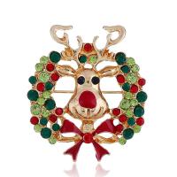 Zinc Alloy Brooches Christmas Reindeer gold color plated for woman & enamel & with rhinestone nickel lead & cadmium free Sold By PC