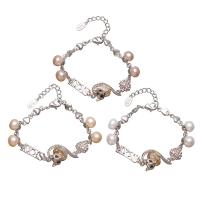 Freshwater Cultured Pearl Bracelet Brass with Freshwater Pearl with 4cm extender chain Owl silver color plated micro pave cubic zirconia & for woman nickel lead & cadmium free Sold Per Approx 7.5 Inch Strand