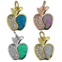 Cubic Zirconia Micro Pave Brass Pendant, with Opal, Apple, plated, micro pave cubic zirconia, more colors for choice, 13x16x2mm, Hole:Approx 4mm, 5PCs/Lot, Sold By Lot