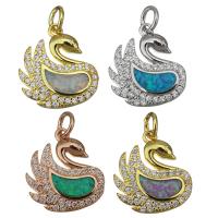 Cubic Zirconia Micro Pave Brass Pendant with Opal Swan plated micro pave cubic zirconia Approx 4mm Sold By Lot