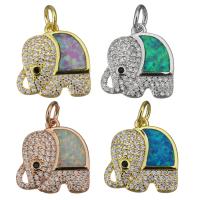 Cubic Zirconia Micro Pave Brass Pendant with Opal Elephant plated micro pave cubic zirconia Approx 4mm Sold By Lot
