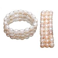 Bracelet en perles de culture d'eau douce, perle d'eau douce cultivée, avec laiton, beignet, Placage de couleur argentée, pour femme, plus de couleurs à choisir, 10x8mm, Vendu par Environ 7.5 pouce brin