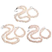 Natural Cultured Freshwater Pearl Jewelry Sets, bracelet & necklace, with Brass, with 4cm extender chain, Potato, silver color plated, for woman & 3-strand, more colors for choice, 5x7mm, Length:Approx 6.7 Inch, Approx 17.7 Inch, Sold By Set