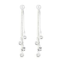 Zinc Alloy Tassel Earring with Glass Pearl plated micro pave cubic zirconia & for woman nickel lead & cadmium free 90mm Sold By Pair