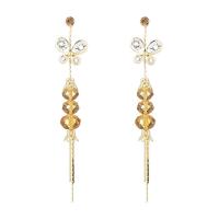 Tibetan Style Tassel Earring, with Crystal, Butterfly, gold color plated, for woman & with rhinestone, yellow, nickel, lead & cadmium free, 105x18mm, Sold By Pair
