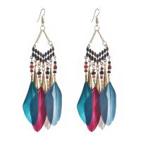 Tibetan Style Tassel Earring, with Seedbead & Feather, plated, for woman & enamel, more colors for choice, nickel, lead & cadmium free, 130x28mm, Sold By Pair