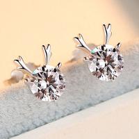 925 Sterling Silver Stud Earrings, Brass, sterling silver post pin, Antlers, silver color plated, Korean style & for woman & with cubic zirconia, nickel, lead & cadmium free, 6.1x7.5mm, Sold By Pair
