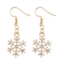 Tibetan Style Drop Earrings, Snowflake, gold color plated, for woman & with rhinestone, lead & cadmium free, 15x42mm, Sold By Pair