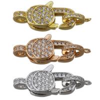 Brass Clasp, plated, micro pave cubic zirconia, more colors for choice, 27x10x7.50mm, Hole:Approx 1.5mm, 2.5mm, Sold By PC