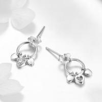 925 Sterling Silver Drop &  Dangle Earrings Heart platinum plated micro pave cubic zirconia & for woman Sold By PC