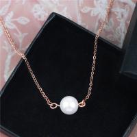 Stainless Steel Jewelry Necklace, 316L Stainless Steel, with Plastic Pearl, rose gold color plated, oval chain & for woman, 8mm, Sold Per Approx 17.7 Inch Strand