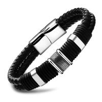PU Leather Bracelet, with Stainless Steel, different size for choice & for man, black, Sold By Strand