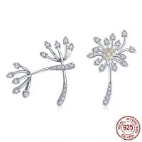 925 Sterling Silver Stud Earrings, Dandelion, platinum plated, micro pave cubic zirconia & for woman, 14x20mm, Hole:Approx 4.5-5mm, Sold By Pair