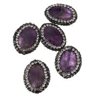 Natural Amethyst Beads, with Rhinestone Clay Pave, 15x19x5.50mm, Hole:Approx 0.5mm, 10PCs/Lot, Sold By Lot