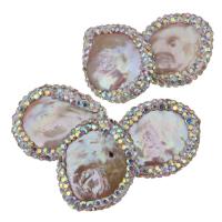 Freshwater Pearl Beads, with Rhinestone Clay Pave, Nuggets, 19-20x21-24x5-8mm, Hole:Approx 0.5mm, 10PCs/Lot, Sold By Lot