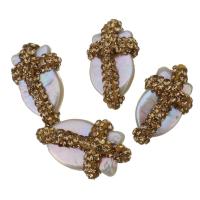 Freshwater Pearl Beads, with Rhinestone Clay Pave, Nuggets, 19-20x26-30x8-10mm, Hole:Approx 0.5mm, Sold By Lot