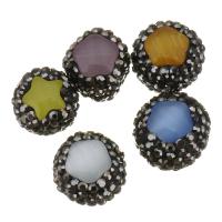 Cats Eye Jewelry Beads, with Rhinestone Clay Pave, random style, 12x14x11mm, Hole:Approx 0.5mm, 10PCs/Lot, Sold By Lot