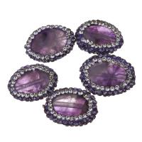 Natural Amethyst Beads, with Rhinestone Clay Pave, 13-16x18-20x4-6mm, Hole:Approx 0.5mm, 10PCs/Lot, Sold By Lot