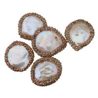 Cultured Baroque Freshwater Pearl Beads, with Rhinestone Clay Pave, 20-22x22-25x5-7mm, Hole:Approx 0.5mm, 10PCs/Lot, Sold By Lot