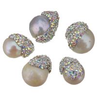 Cultured Baroque Freshwater Pearl Beads, with Rhinestone Clay Pave, Nuggets, random style, 13-17x18-23x15-18mm, Hole:Approx 0.8mm, 10PCs/Lot, Sold By Lot