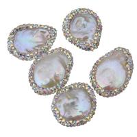 Cultured Baroque Freshwater Pearl Beads, with Rhinestone Clay Pave, Nuggets, random style, 20-21x23-27x5-7mm, Hole:Approx 0.5mm, 10PCs/Lot, Sold By Lot