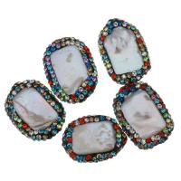 Cultured Baroque Freshwater Pearl Beads, with Rhinestone Clay Pave, Nuggets, random style, 15-17x20-23x4-6mm, Hole:Approx 1mm, 10PCs/Lot, Sold By Lot