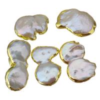 Natürliche kultivierte Süßwasserperlen Perle, Klumpen, goldfarben plattiert, zufällig gesendet, 14-17x22-30x5-10mm, Bohrung:ca. 0.5mm, 10PCs/Menge, verkauft von Menge