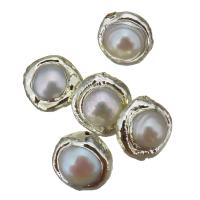 Freshwater Pearl Beads, with Brass, Nuggets, silver color plated, random style, 12x12-14x8-10mm, Hole:Approx 0.5mm, 10PCs/Lot, Sold By Lot